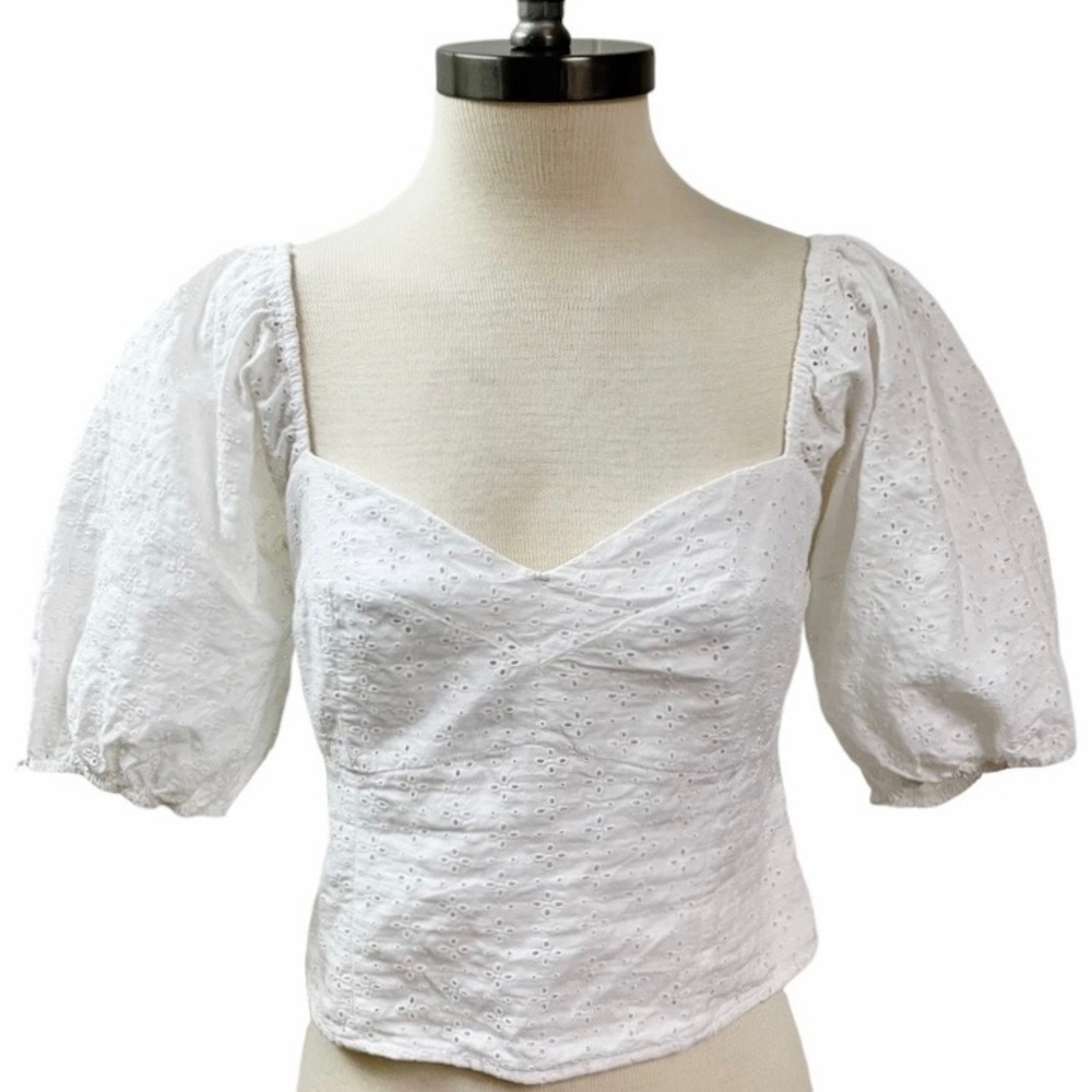 Milkmaid Cottagecore Corset Abercrombie & Fitch White Eyelet Top Small Smocked